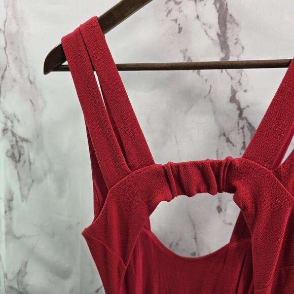 Maeve Dress Womens Small Red Maxi Slit Ruffle Open Cut Out Back Gauze - Picture 9 of 15